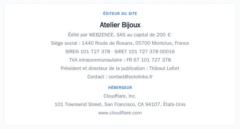 Coordonnées légales de l&rsquo;éditeur et de l&rsquo;hébergeur du site